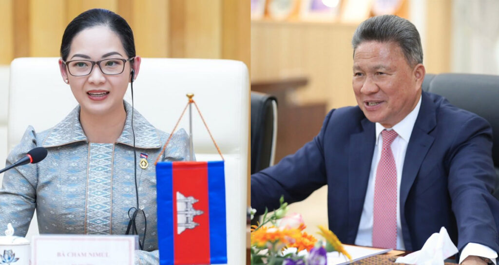 រដ្ឋមន្ត្រីក្រសួងពាណិជ្ជកម្ម អ្នកស្រី ចម និម្មល និងអនុប្រធានក្រុមប្រឹក្សាអភិវឌ្ឍន៍កម្ពុជា លោក ស៊ុន ចាន់ថុល