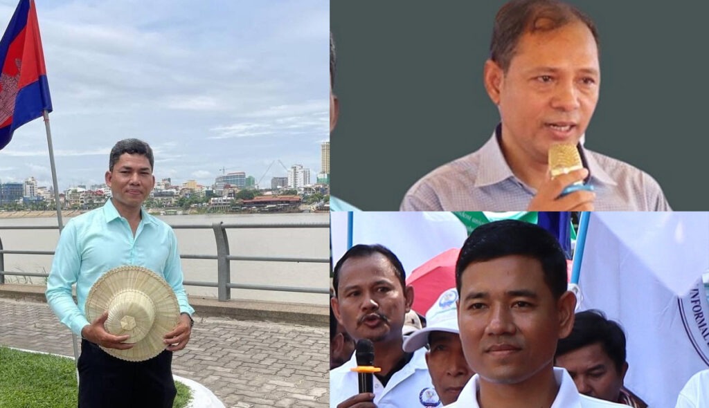 (ពី​ឆ្វេង) សកម្មជន​សង្គម លោក នី ណាក់ សកម្មជន​បក្ស​ជំទាស់ លោក ជិន ប៊ុណ្ណារ័ត្ន និង​មេដឹកនាំ​សហជីព លោក ម៉ម រិទ្ធី