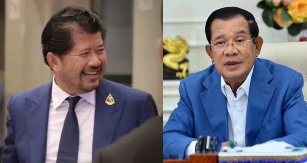 ប្រធាន​គណបក្ស​ប្រជាជន​កម្ពុជា លោក ហ៊ុន សែន (រូប​ស្ដាំ) និង​ឧកញ៉ា ហ៊ុន តូ ជា​ក្មួយប្រុស​បង្កើត​របស់​លោក