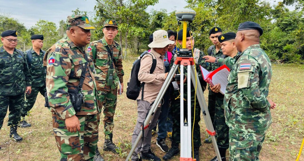 ក្រុម​វាស់វែង​ចម្រុះ​កម្ពុជា-ថៃ ចាប់ផ្តើម​បង្កើត​ផែនទី​រូបថត​ដោយ​ការ​ប្រើប្រាស់​ដ្រូន ដើម្បី​ថត​រូប​នៅ​ចន្លោះ​បង្គោល​ព្រំដែន​លេខ ៤២ ដល់ ៤៧ ក្នុង​ភូមិសាស្ត្រ​ខេត្ត​បន្ទាយមានជ័យ របស់​កម្ពុជា និង​ខេត្ត​ស្រះកែវ របស់​ថៃ នៅ​ថ្ងៃទី​១៩ ខែ​វិច្ឆិកា ឆ្នាំ​២០២៥។